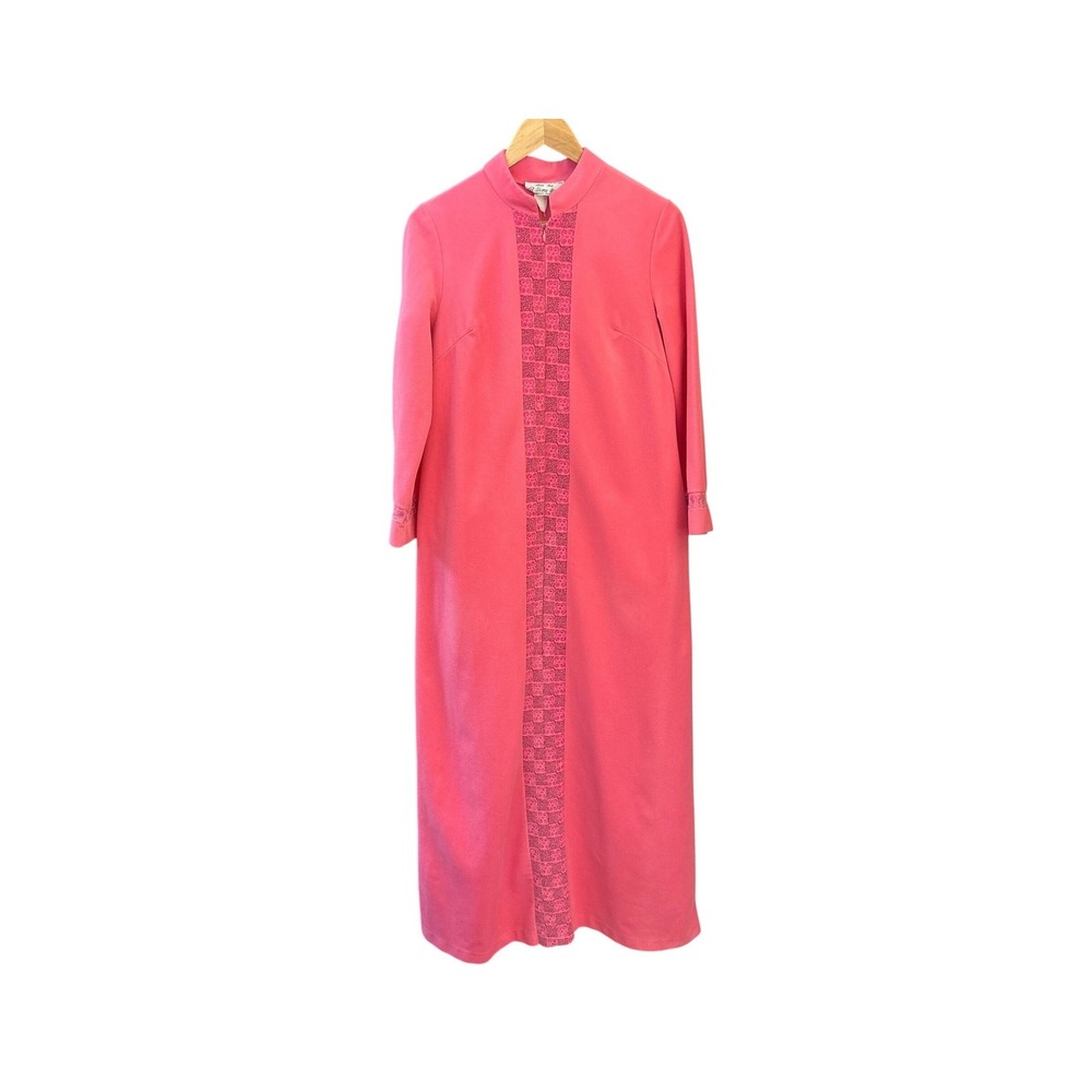 Vintage 70s Sears Best Pink Hostess Robe Mandarin Collar Lounge Cottagecore